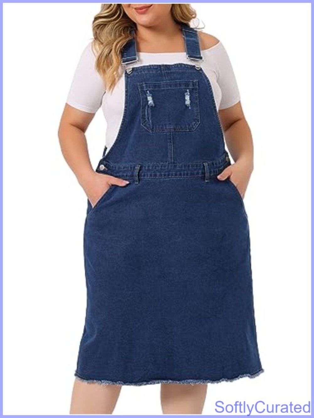 Plus Size Denim Overall Dress Adjustable Strap Pinafore Midi Jean Dress